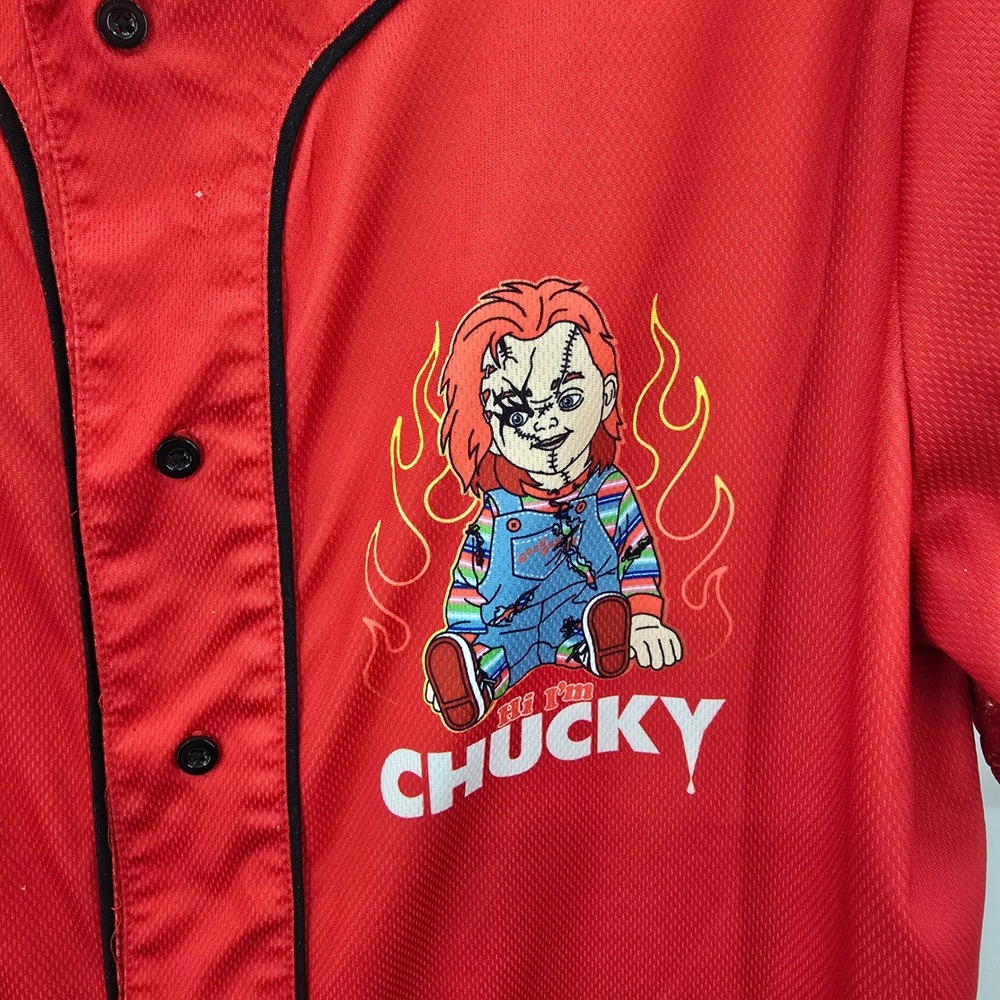 Hybrid Apparel Chucky Horror Movie Baseball Jersey Red Mens Large Wanna Play? - Picture 3 of 7